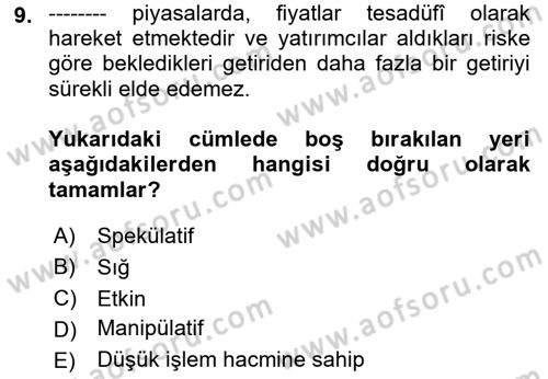 Türev Araçlar Dersi 2021 - 2022 Yılı (Vize) Ara Sınav Soruları 9. Soru