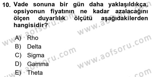 Türev Araçlar Dersi 2021 - 2022 Yılı Yaz Okulu Sınav Soruları 10. Soru