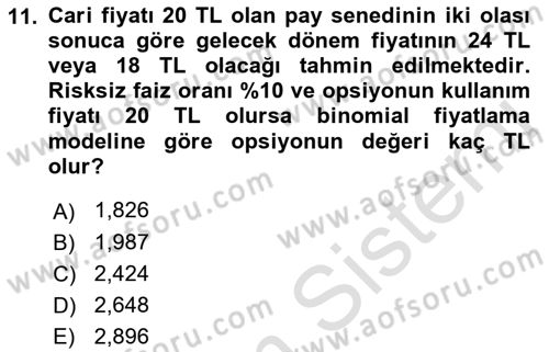 Türev Araçlar Dersi 2021 - 2022 Yılı Yaz Okulu Sınav Soruları 11. Soru