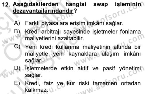 Türev Araçlar Dersi 2021 - 2022 Yılı Yaz Okulu Sınav Soruları 12. Soru