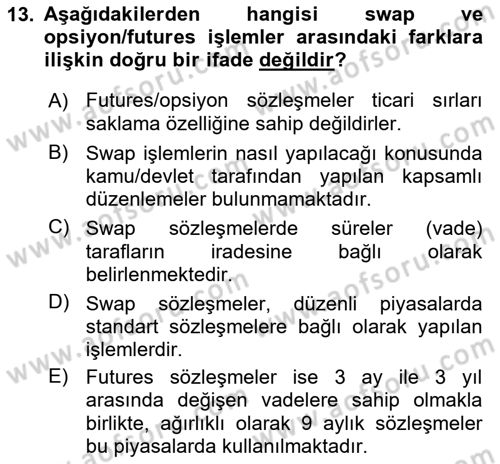Türev Araçlar Dersi 2021 - 2022 Yılı Yaz Okulu Sınav Soruları 13. Soru