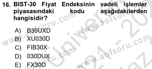 Türev Araçlar Dersi 2021 - 2022 Yılı Yaz Okulu Sınav Soruları 16. Soru