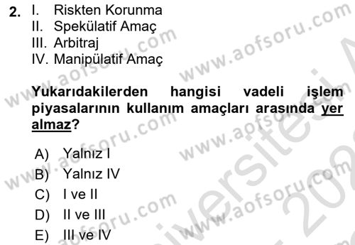 Türev Araçlar Dersi 2021 - 2022 Yılı Yaz Okulu Sınav Soruları 2. Soru
