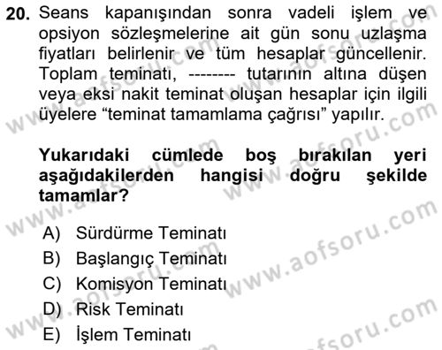 Türev Araçlar Dersi 2021 - 2022 Yılı Yaz Okulu Sınav Soruları 20. Soru