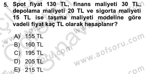 Türev Araçlar Dersi 2021 - 2022 Yılı Yaz Okulu Sınav Soruları 5. Soru