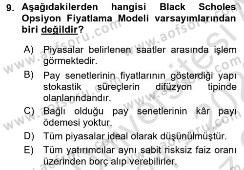 Türev Araçlar Dersi 2021 - 2022 Yılı Yaz Okulu Sınav Soruları 9. Soru