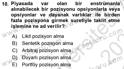 Türev Araçlar Dersi 2022 - 2023 Yılı Yaz Okulu Sınav Soruları 10. Soru