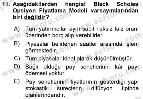 Türev Araçlar Dersi 2022 - 2023 Yılı Yaz Okulu Sınav Soruları 11. Soru