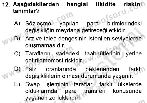 Türev Araçlar Dersi 2022 - 2023 Yılı Yaz Okulu Sınav Soruları 12. Soru