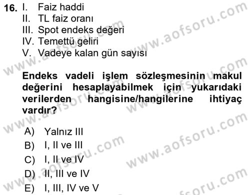 Türev Araçlar Dersi 2022 - 2023 Yılı Yaz Okulu Sınav Soruları 16. Soru