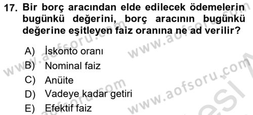 Türev Araçlar Dersi 2022 - 2023 Yılı Yaz Okulu Sınav Soruları 17. Soru