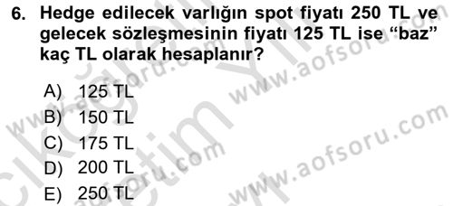 Türev Araçlar Dersi 2022 - 2023 Yılı Yaz Okulu Sınav Soruları 6. Soru