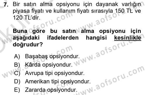 Türev Araçlar Dersi 2022 - 2023 Yılı Yaz Okulu Sınav Soruları 7. Soru