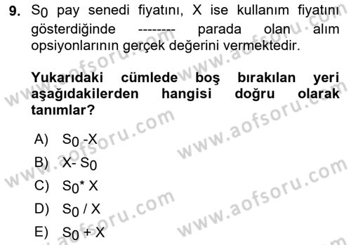 Türev Araçlar Dersi 2022 - 2023 Yılı Yaz Okulu Sınav Soruları 9. Soru
