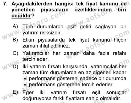 Türev Araçlar Dersi 2023 - 2024 Yılı (Vize) Ara Sınav Soruları 7. Soru