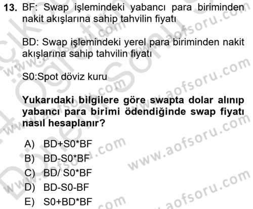 Türev Araçlar Dersi 2023 - 2024 Yılı (Final) Dönem Sonu Sınav Soruları 13. Soru