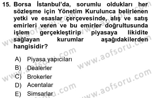 Türev Araçlar Dersi 2023 - 2024 Yılı (Final) Dönem Sonu Sınav Soruları 15. Soru