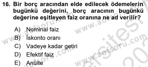Türev Araçlar Dersi 2023 - 2024 Yılı (Final) Dönem Sonu Sınav Soruları 16. Soru