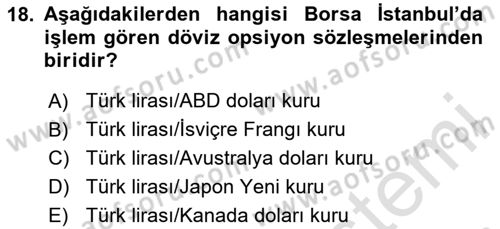Türev Araçlar Dersi 2023 - 2024 Yılı (Final) Dönem Sonu Sınav Soruları 18. Soru