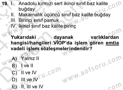 Türev Araçlar Dersi 2023 - 2024 Yılı (Final) Dönem Sonu Sınav Soruları 19. Soru