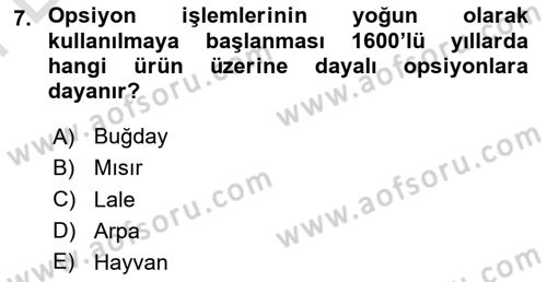 Türev Araçlar Dersi 2023 - 2024 Yılı (Final) Dönem Sonu Sınav Soruları 7. Soru