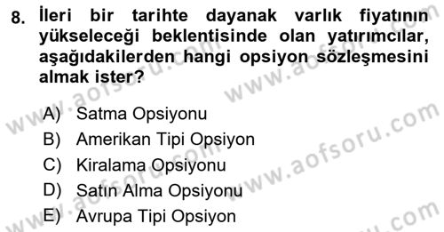 Türev Araçlar Dersi 2023 - 2024 Yılı (Final) Dönem Sonu Sınav Soruları 8. Soru