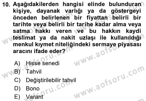 Türev Araçlar Dersi 2023 - 2024 Yılı Yaz Okulu Sınav Soruları 10. Soru