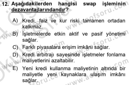 Türev Araçlar Dersi 2023 - 2024 Yılı Yaz Okulu Sınav Soruları 12. Soru
