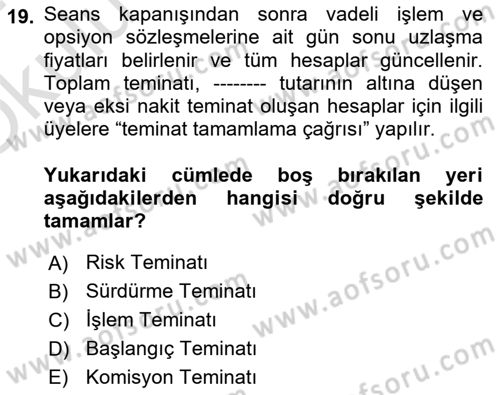Türev Araçlar Dersi 2023 - 2024 Yılı Yaz Okulu Sınav Soruları 19. Soru