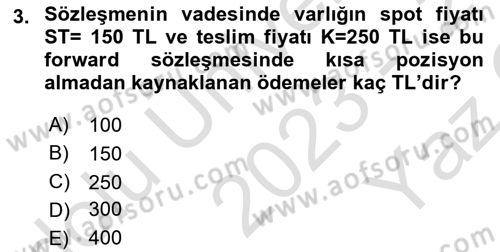 Türev Araçlar Dersi 2023 - 2024 Yılı Yaz Okulu Sınav Soruları 3. Soru