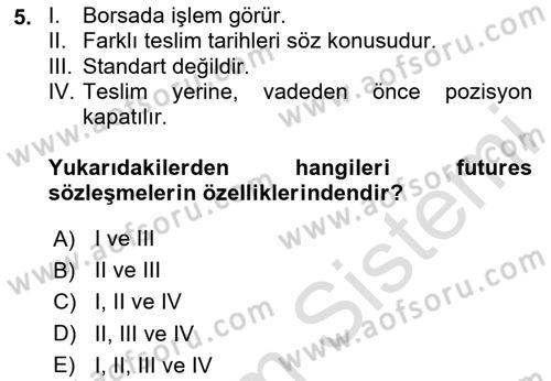 Türev Araçlar Dersi 2023 - 2024 Yılı Yaz Okulu Sınav Soruları 5. Soru