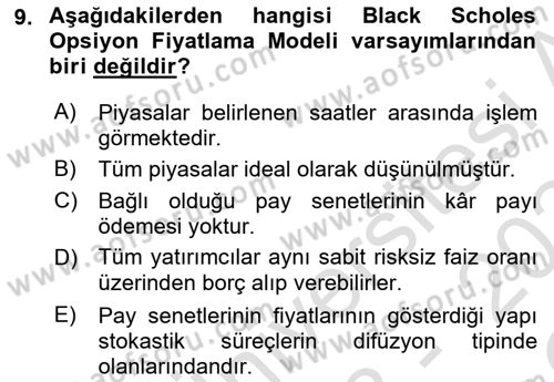 Türev Araçlar Dersi 2023 - 2024 Yılı Yaz Okulu Sınav Soruları 9. Soru