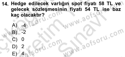Türev Araçlar Dersi 2024 - 2025 Yılı (Vize) Ara Sınav Soruları 14. Soru