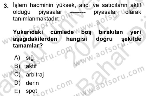 Türev Araçlar Dersi 2024 - 2025 Yılı (Vize) Ara Sınav Soruları 3. Soru