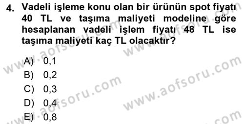 Türev Araçlar Dersi 2024 - 2025 Yılı (Vize) Ara Sınav Soruları 4. Soru