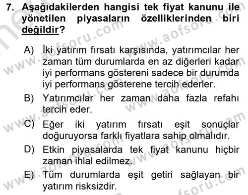 Türev Araçlar Dersi 2024 - 2025 Yılı (Vize) Ara Sınav Soruları 7. Soru