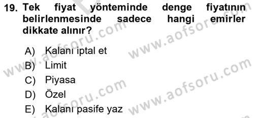 Türev Araçlar Dersi 2024 - 2025 Yılı (Final) Dönem Sonu Sınav Soruları 19. Soru