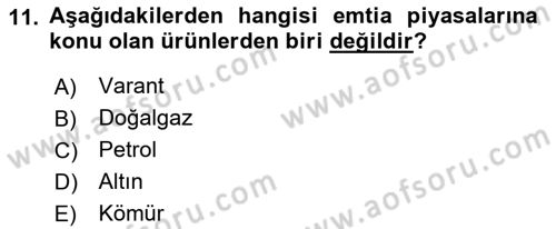 Borsaların Yapısı ve İşleyişi Dersi 2018 - 2019 Yılı 3 Ders Sınav Soruları 11. Soru