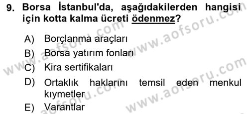 Borsaların Yapısı ve İşleyişi Dersi 2018 - 2019 Yılı Yaz Okulu Sınav Soruları 9. Soru