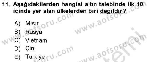 Borsaların Yapısı ve İşleyişi Dersi 2020 - 2021 Yılı Yaz Okulu Sınav Soruları 11. Soru
