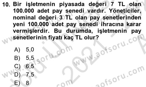 Borsaların Yapısı ve İşleyişi Dersi 2021 - 2022 Yılı (Vize) Ara Sınav Soruları 10. Soru