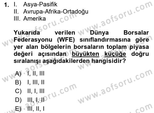 Borsaların Yapısı ve İşleyişi Dersi 2021 - 2022 Yılı Yaz Okulu Sınav Soruları 1. Soru