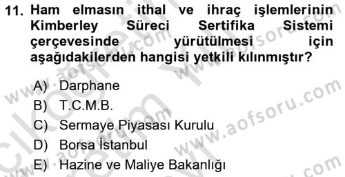 Borsaların Yapısı ve İşleyişi Dersi 2021 - 2022 Yılı Yaz Okulu Sınav Soruları 11. Soru