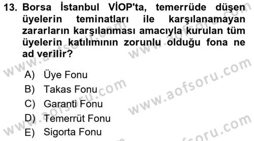 Borsaların Yapısı ve İşleyişi Dersi 2021 - 2022 Yılı Yaz Okulu Sınavı 13. Soru