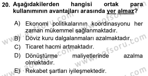Borsaların Yapısı ve İşleyişi Dersi 2021 - 2022 Yılı Yaz Okulu Sınav Soruları 20. Soru