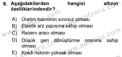 Borsaların Yapısı ve İşleyişi Dersi 2021 - 2022 Yılı Yaz Okulu Sınav Soruları 9. Soru