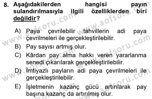Borsaların Yapısı ve İşleyişi Dersi 2022 - 2023 Yılı (Vize) Ara Sınav Soruları 8. Soru