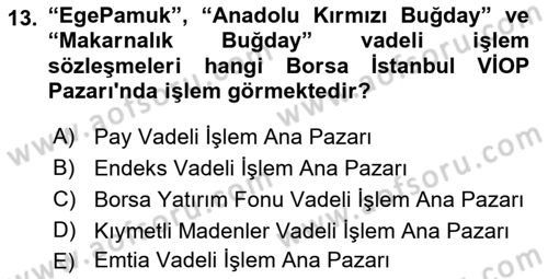 Borsaların Yapısı ve İşleyişi Dersi 2022 - 2023 Yılı (Final) Dönem Sonu Sınavı 13. Soru