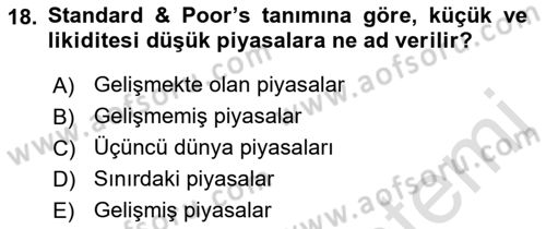 Borsaların Yapısı ve İşleyişi Dersi 2022 - 2023 Yılı (Final) Dönem Sonu Sınav Soruları 18. Soru