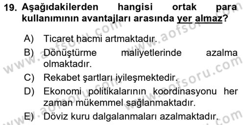 Borsaların Yapısı ve İşleyişi Dersi 2022 - 2023 Yılı Yaz Okulu Sınav Soruları 19. Soru